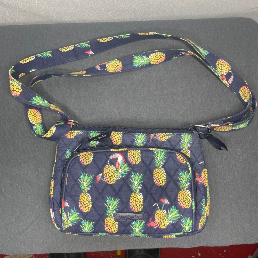 Vera Bradley Women Crossbody Bag Quilted Cotton Pineapple Toucan Tropical Navy